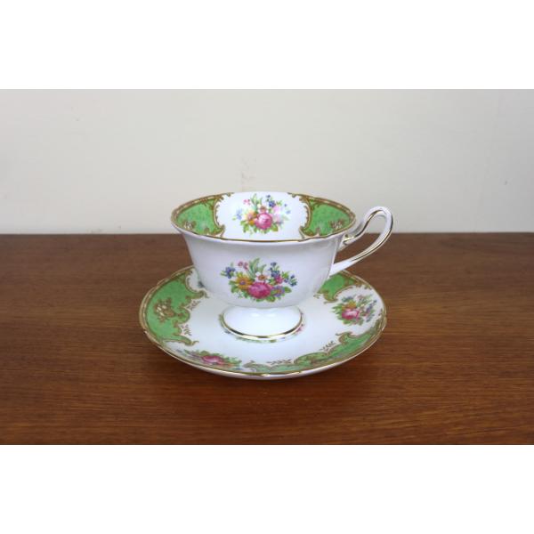 シェリー Shelley　ダッチェス　デュオ　カップ＆ソーサー　ティーカップ　花柄　グリーン　緑　イ...