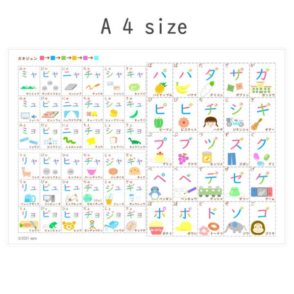 A4サイズ　カタカナポスター（濁音・半濁音・拗音）　書き順色分け　カタカナ表　学習ポスター　防水