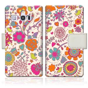 シンプルスマホ3 509SH 手帳型スマートフォンケースカバー 花小鳥デザイン