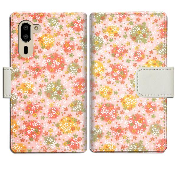 softbank シンプルスマホ5 A001SH 手帳型ケース 桜ドットデザイン