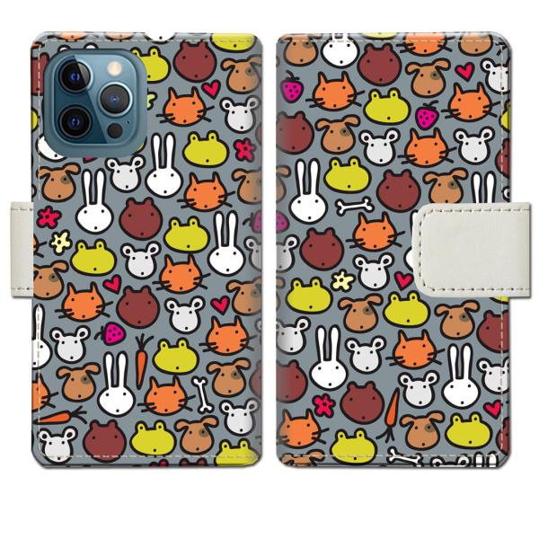 apple iphone12ProMax 手帳型ケース アニマルドットデザイン