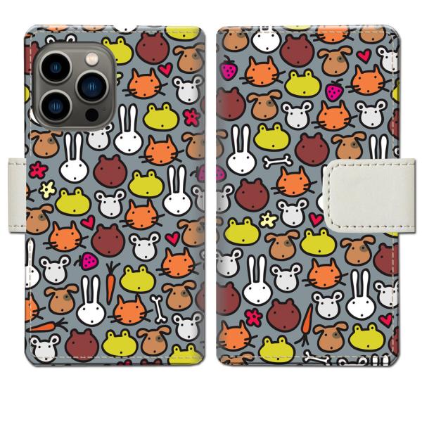 iPhone13Pro 手帳型ケース アニマルドットデザイン