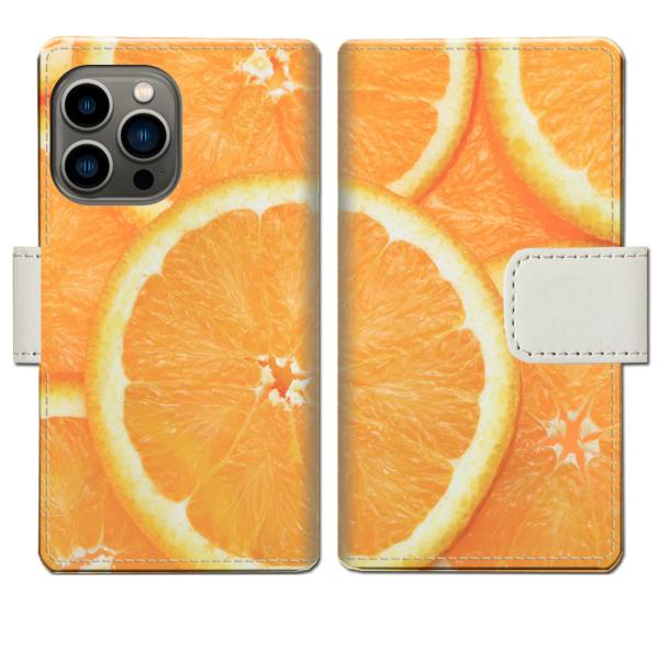 iPhone13Pro 手帳型ケース フレッシュオレンジデザイン