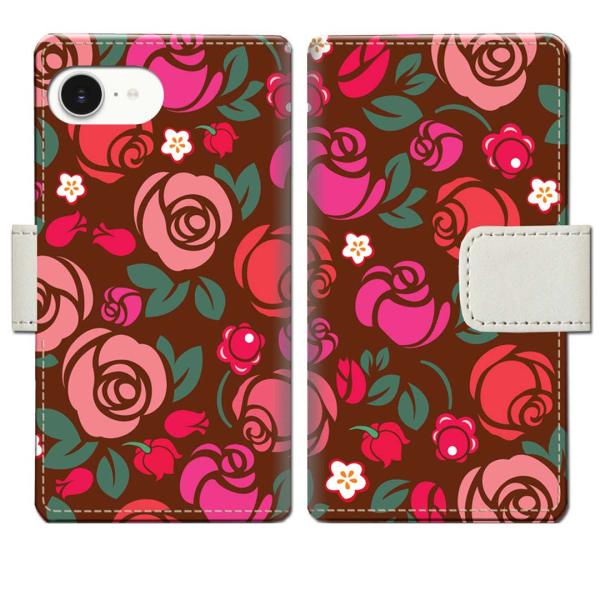 apple iPhone16e 手帳型ケース 薔薇デザイン