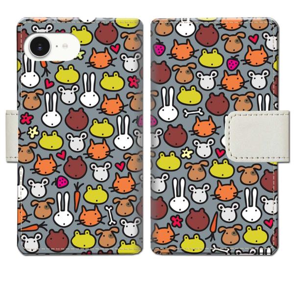 apple iPhone16e 手帳型ケース アニマルドットデザイン