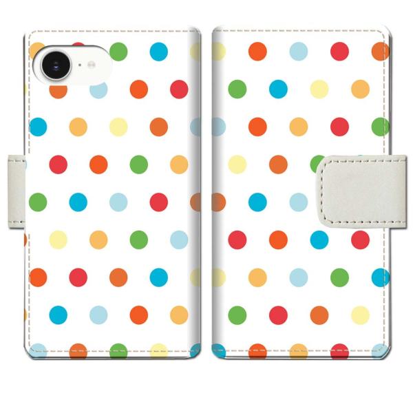 apple iPhone16e 手帳型ケース カラフルドットデザイン