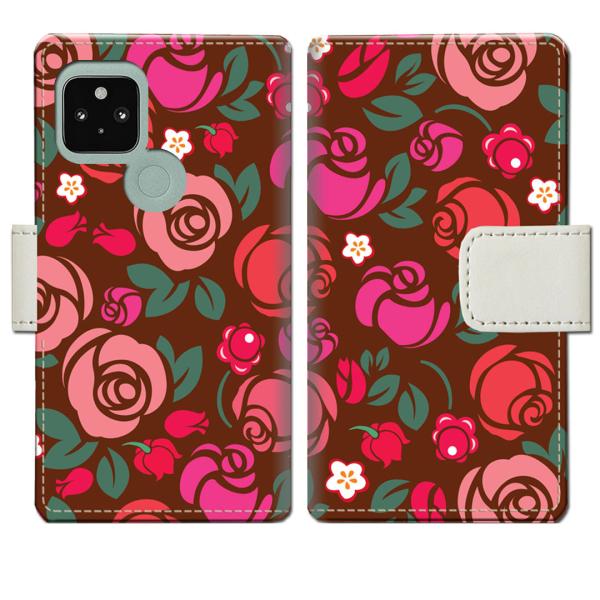 softbank Google Pixel5 手帳型ケース 薔薇デザイン