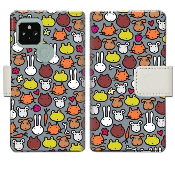 softbank Google Pixel5 手帳型ケース アニマルドットデザイン