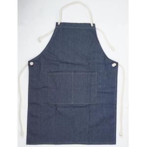 ぶ厚い デニム エプロン ポケット２つ ロープ式 丈夫