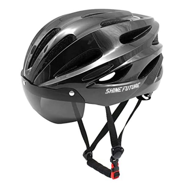 自転車 ヘルメット 大人用ヘルメット LEDライト 磁気ゴーグル付 ロードバイク ヘルメット超軽量 ...