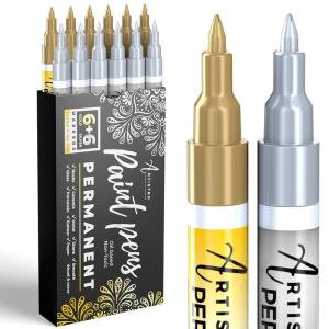 Gold & Silver Paint Pens ゴールド&シルバー ペイントペン ロックペインティング 石 金属 セラミック 陶器 磁器｜erde-shop