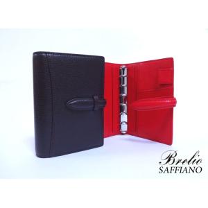 Brelio/ブレイリオ システム手帳 ミニ6サイズ 本革 カーフ サフィアーノ リング径13mm ベルトタイプ No.750 チョコ/ベージュ/レッド/ピンク
