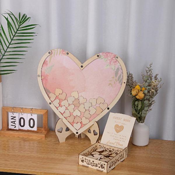 結婚記念日ピンクのハートのためのウェディングゲストブックドロップボックス素朴な装飾