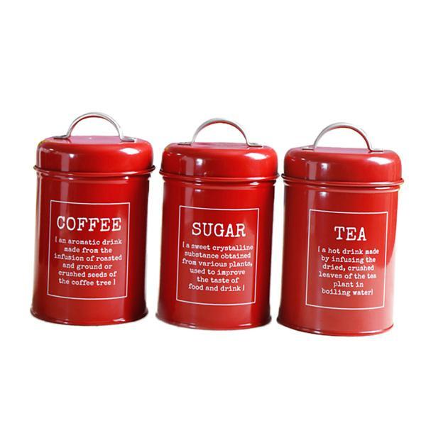 茶コーヒー砂糖キッチンストレージキャニスタージャーポットコンテナ缶赤