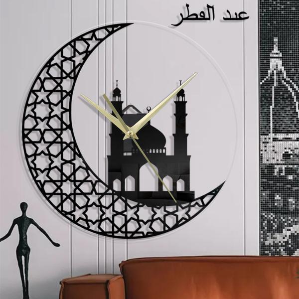 イスラムクォーツ壁掛け時計振り子イスラム教徒のリビングルームの装飾黒