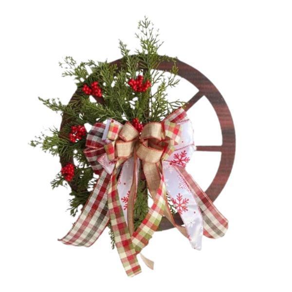 玄関ドア クリスマス リース コテージ 小道具 大きなちょう結びベリー付き お祝いのお祝い ホリデー...