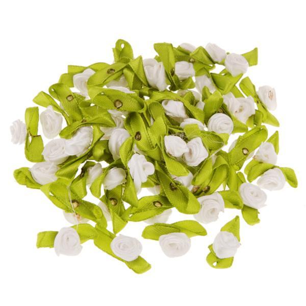 100Xリボンは装飾 - 白い葉造花パーティのギフトボックスで頭をバラ