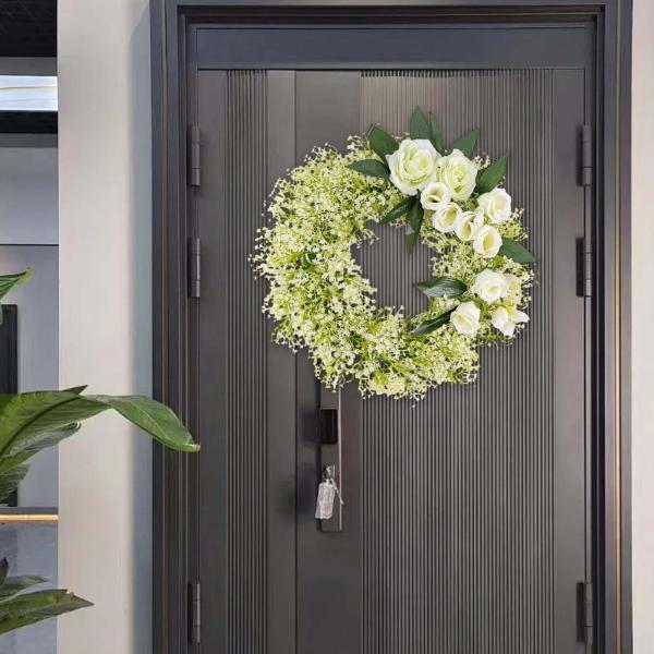 玄関ドア用リース春夏リース、花束緑葉窓中庭装飾、