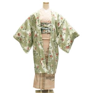 RYOKO KIKUCHI 長羽織 No.102 抹茶色 草色 花柄 和装コート R・K キクチリョウコ 【宅配便】