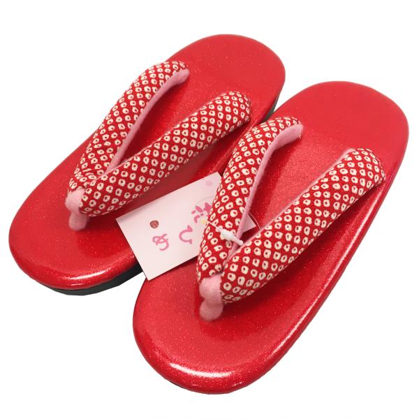 草履 子供 女の子 No.24 台 赤 鼻緒 赤 鹿の子柄 18cm 20cm 22cm 七五三 和...