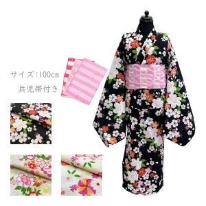 子供 浴衣 作り帯 セット No.14 女の子 160cm ピンク 花柄 帯 2点