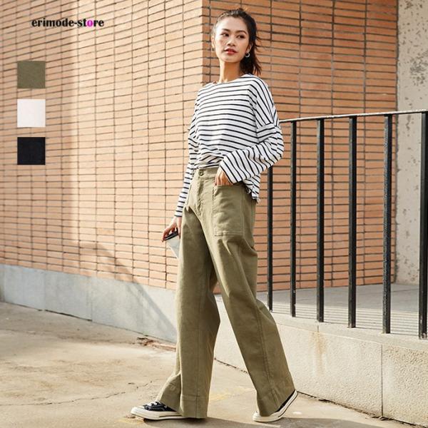 ベイカーパンツ ワイドパンツ 伸縮性 ロングパンツ レディース 綿 LL 2L 大きいサイズ ボトム...