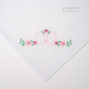 ハンカチ ハートフラワー ピンク お受験用品 小学校受験 幼稚園受験 刺繍 ワンポイント 28×28 通塾 通学の商品画像