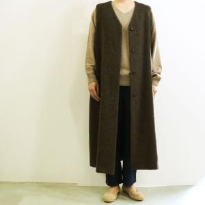 ロングジレ　COMM.ARCH.  コム・アーチ　  WOOL ALPACA LONG GILET ウールアルパカロングジレ　-BURNT NUT-｜escargot-circus