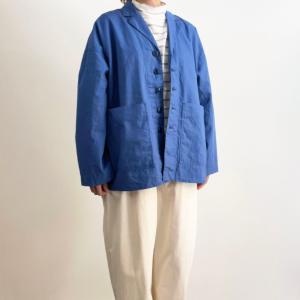 ジャケット　BROCANTE　ブロカント　グランパジャケット　38-235X 　綿ヘンプウェザー　ジャケット　-ROYAL BLUE-｜escargot-circus