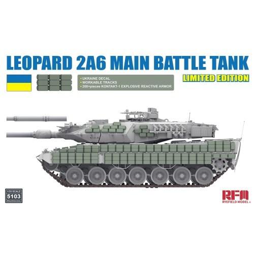 1／35 レオパルト 2A6 主力戦車 w／ウクライナ軍デカール、コンタークト1ERA、可動式履帯 ...