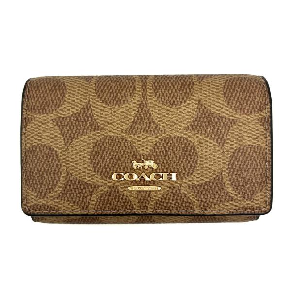 コーチ ★COACH★ ファイブ リング キーケース シグネチャー キャンバス タン/ブラウン CZ...