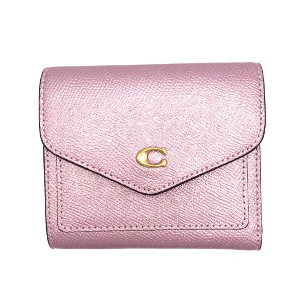 コーチ ★COACH★ ウィン スモール ウォレット メタリック ピンク クロスグレイン レザー 三...