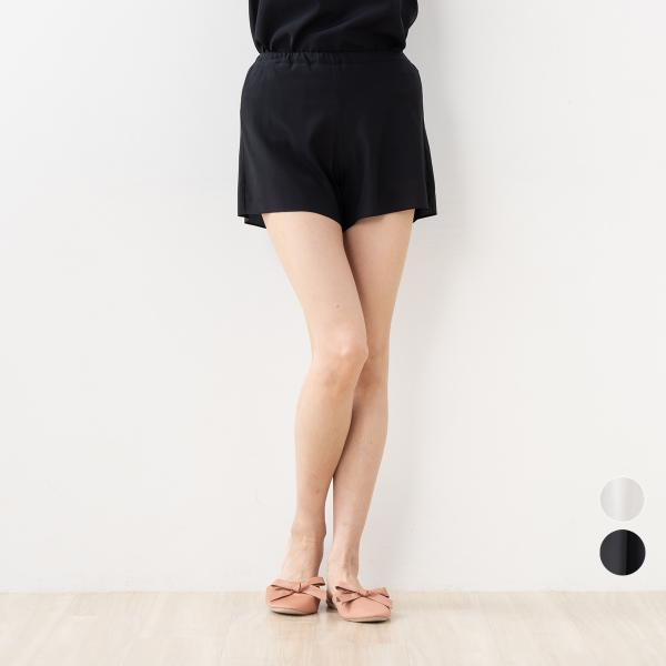 シルク クレープデシン ストレッチ タップパンツ 日本製 レディース オフホワイト ブラック 白 黒...