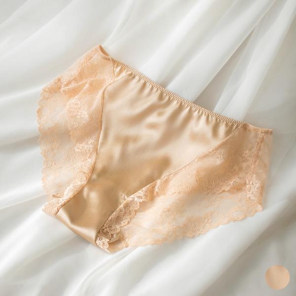 シルクサテン レース付きショーツ 日本製 レディース ベージュ M/L