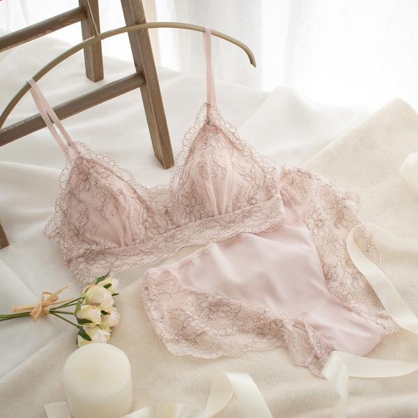 カップ裏シルク ソフトブラ＆ショーツセット 日本製 レディース ピンク M/L