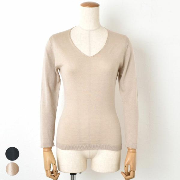 【25周年記念価格！】シルク100％ ふわふわ加工 Vネック 長袖インナー 日本製 レディース 縫い...