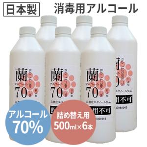 黄金酒蔵 （6本セット）蘭アルコール70％ 500ml (詰め替え用 丸ボトル)（手指消毒用アルコール 高濃度エタノール製品 70度 飲用不可）｜eshop-earth