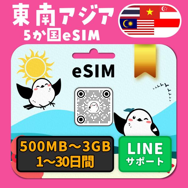 東南アジア eSIM 使用日数：1日間 データ容量：500MB（day）タイ・ベトナム・シンガポール...