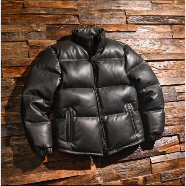 レトロな水染め　上層牛革　カーフスキン　ダウンジャケット　本革　厚い　冬ジャケット　男性コート