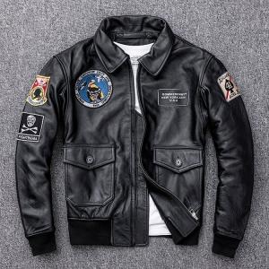 90s レザーフライトジャケット G-1 【M】 ワッペン　地図柄　A971 G1フライトジャケット刺繍ワッペン ブルゾン MA-1革ジャン G-1