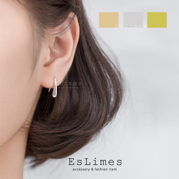 ピアス レディース ティアドロップ カーブ 雫 涙 20代30代 フックピアス シンプル シルバー ...