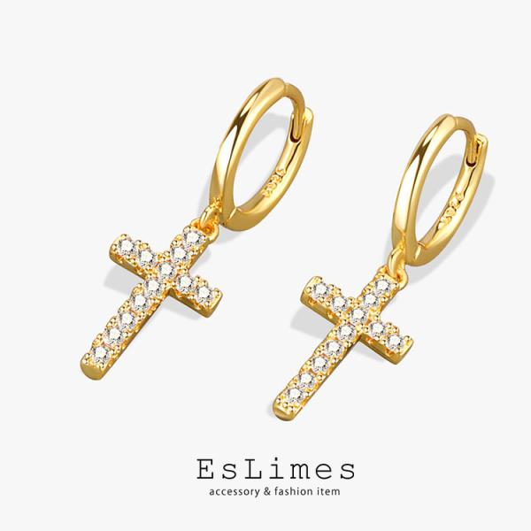 フープピアス レディース メンズ 十字架 クロス リング 2色 キュービックジルコニア スクリュー ...