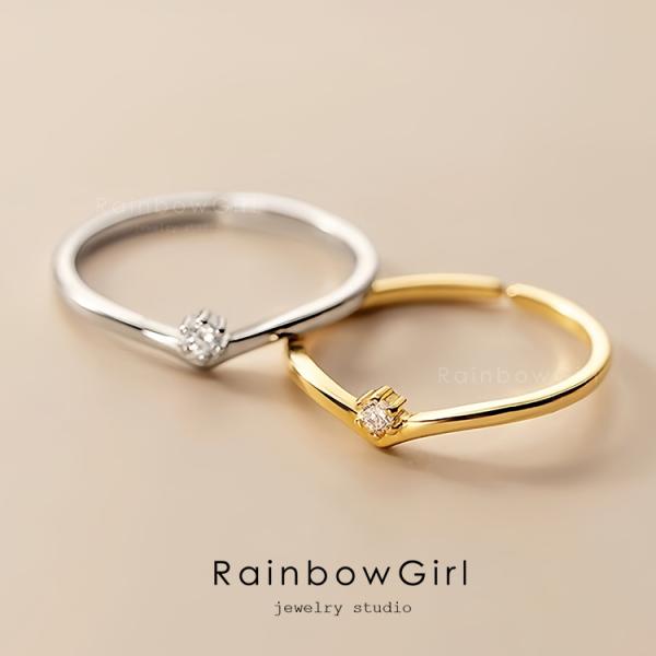 指輪 レディース 細いリング 一粒 Vライン フリーサイズ 可愛い ダイヤモンドcz 重ね付け 女性...