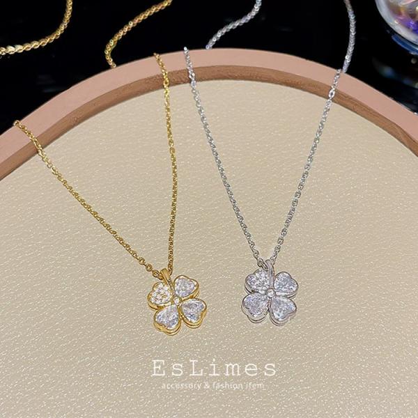 ネックレス レディース 四つ葉のクローバー お花 フラワー ステンレス シルバー ゴールド 可愛い4...