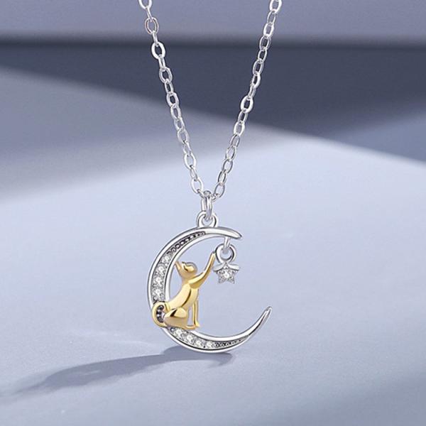 ネックレス レディース 猫ペンダント 遊び猫 星月 可愛い プラチナ仕上げ シルバー925 女性 人...