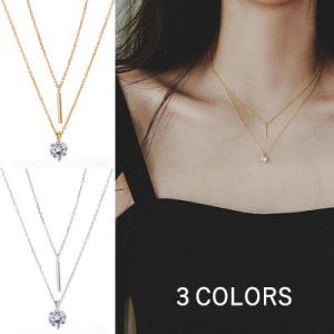 ネックレス レディース 一粒ダイヤ シンプルライン 2連 スティックバー プラチナ仕上げ シルバー9...