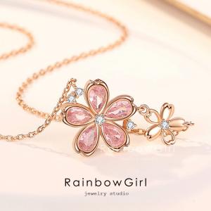 RainbowGirl ネックレス レディース さくら 桜 花びら ピンクダイヤ