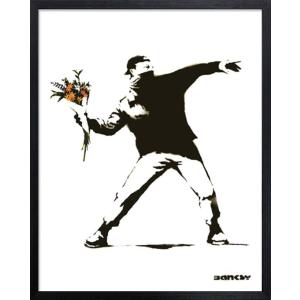 新品 アートフレーム バンクシー Banksy Molotov （正規ライセンス品）花束をなげる男性 /現代アート アートパネル ポスター プレゼント