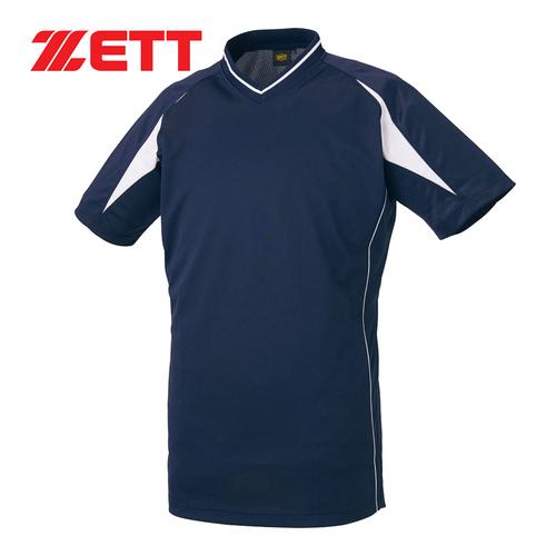 ゼット ZETT Vネック ベースボールシャツ BOT761 2911 ネイビー/ホワイト メンズ ...