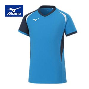 ミズノ MIZUNO EZゲームシャツ 半袖 V2MA2112 24 ディーバブルー×ドレスネイビー メンズ レディース バレーボールウェア ブイネック Tシャツ ゲームウェア｜esports